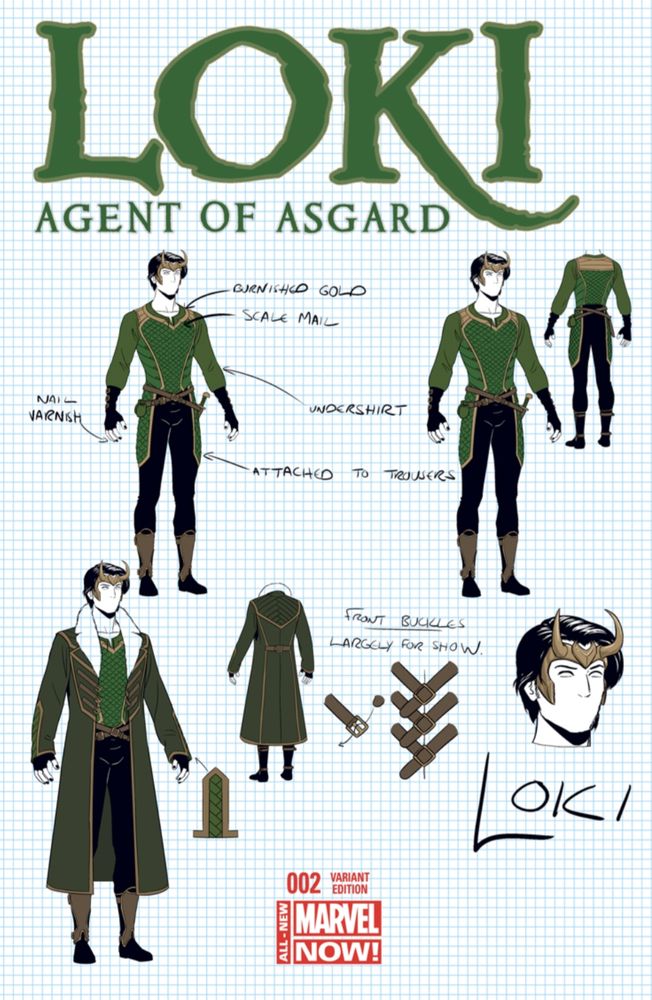 Cover for Loki: Agent of Asgard #2, which uses my original design sheet for Teen Loki as he appears in Young Avengers. 