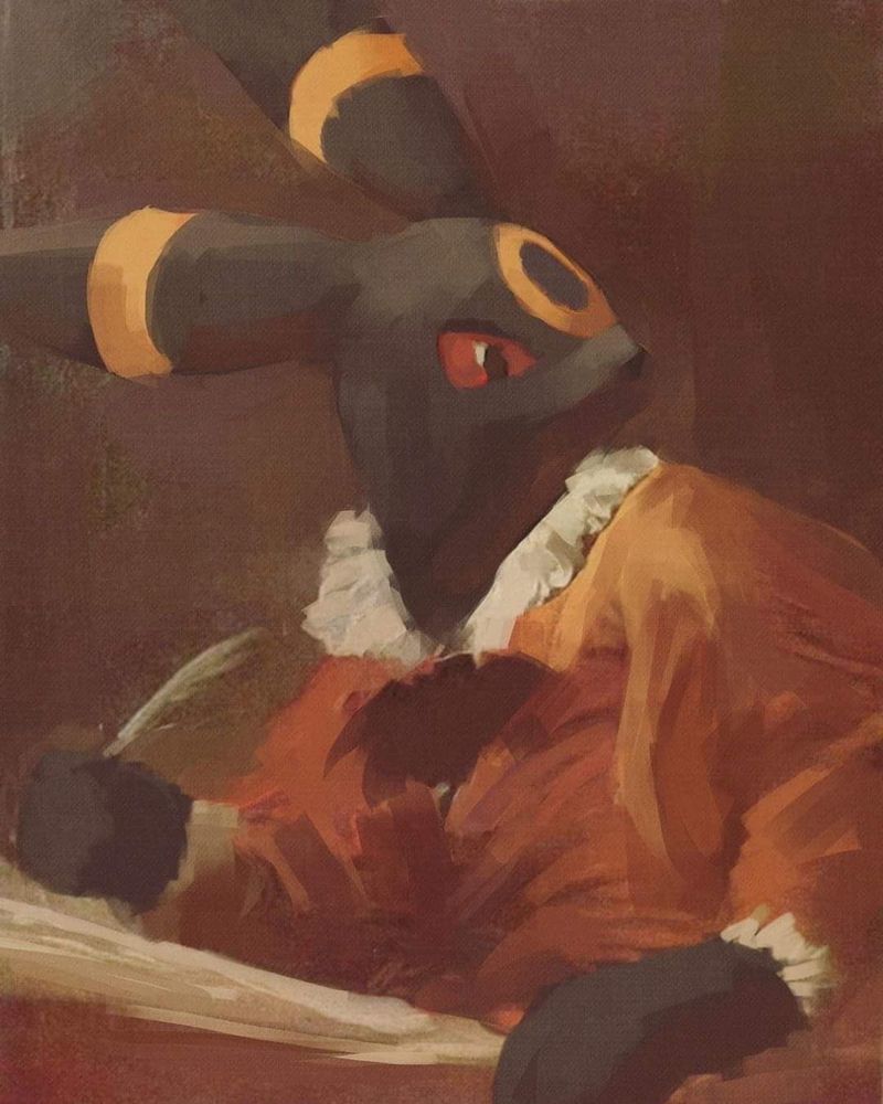 The Pokémon umbreon painted in the style of a medieval scribe