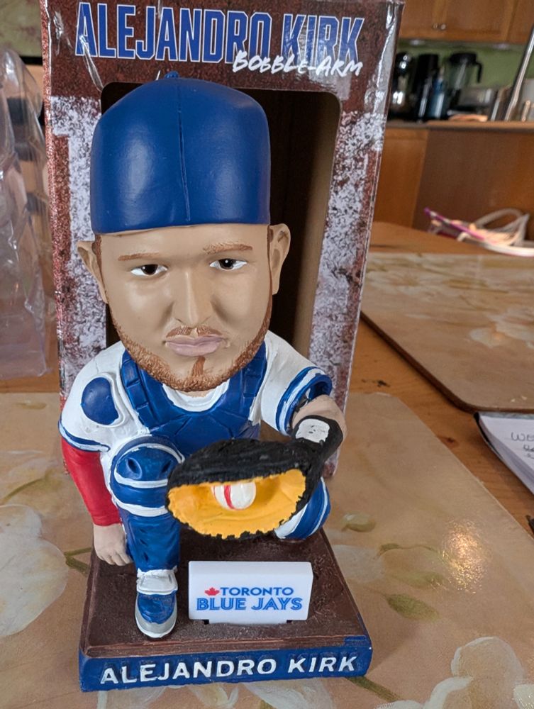 A bobble head figure of Alejandro Kirk. His glove is the actual bobbler. 