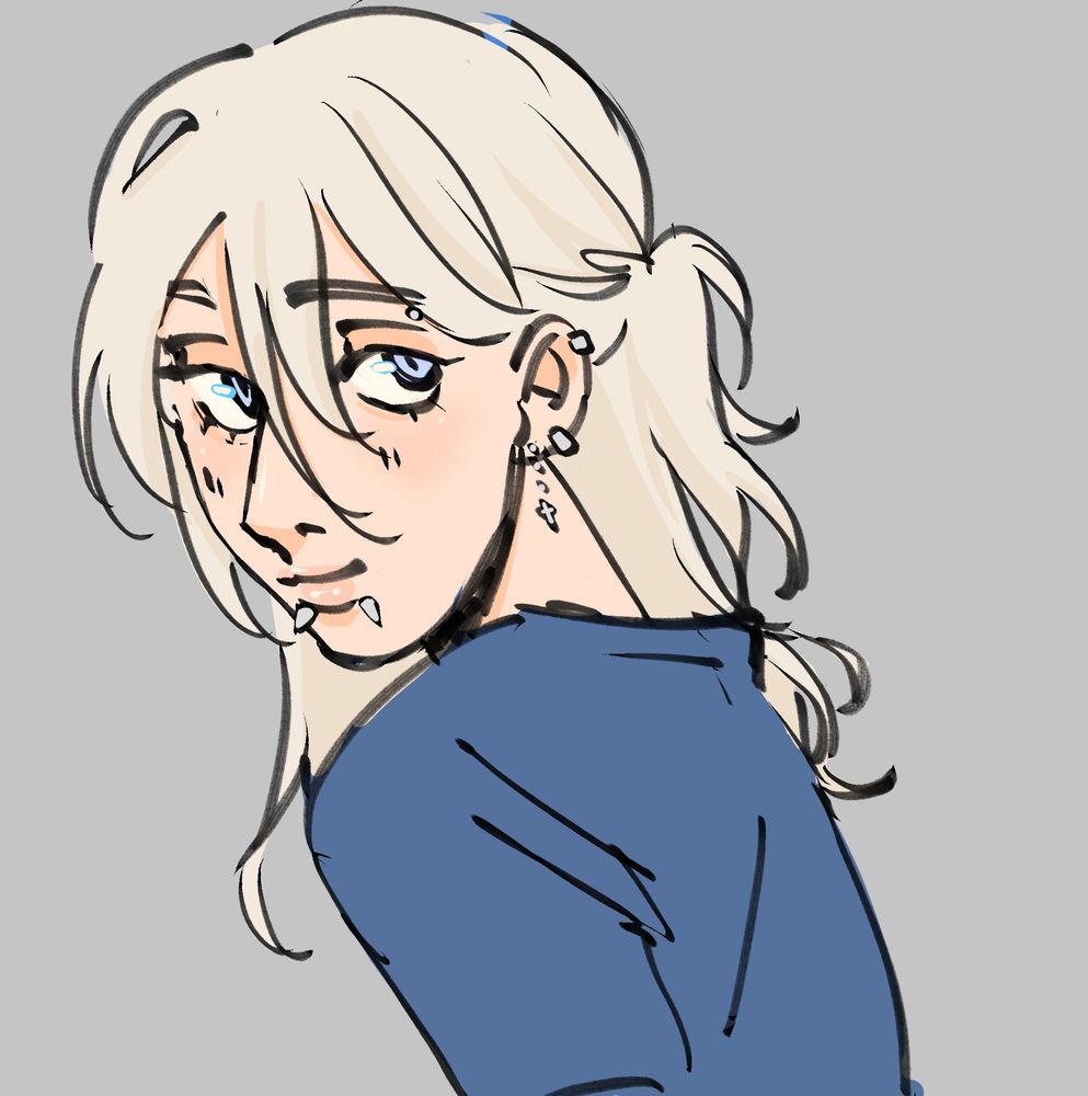 a coloured sketch of my oc hayden, he is smiling and has longer hair than normal