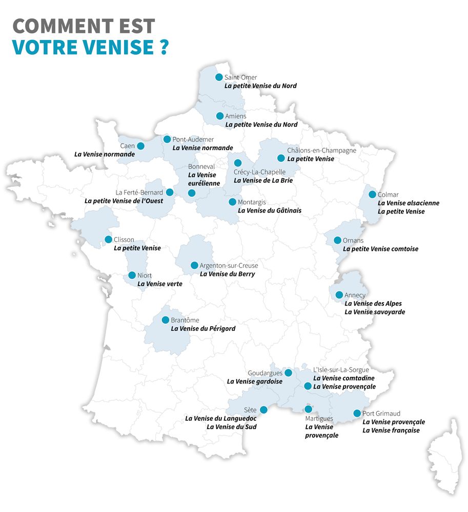 La carte de France des communes surnommées « La Venise de » quelque chose