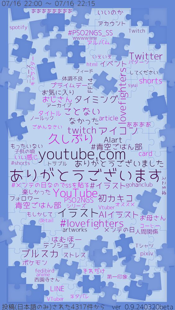 前半 対象期間【07/16 22:00 ～ 07/16 22:30】
ありがとうございます youtube.com 久しぶり イラスト YouTube アイコン lovefighters ブルスカ ことない twitch Twitter 初カキコ タイミング ありがとうございました AIイラスト.