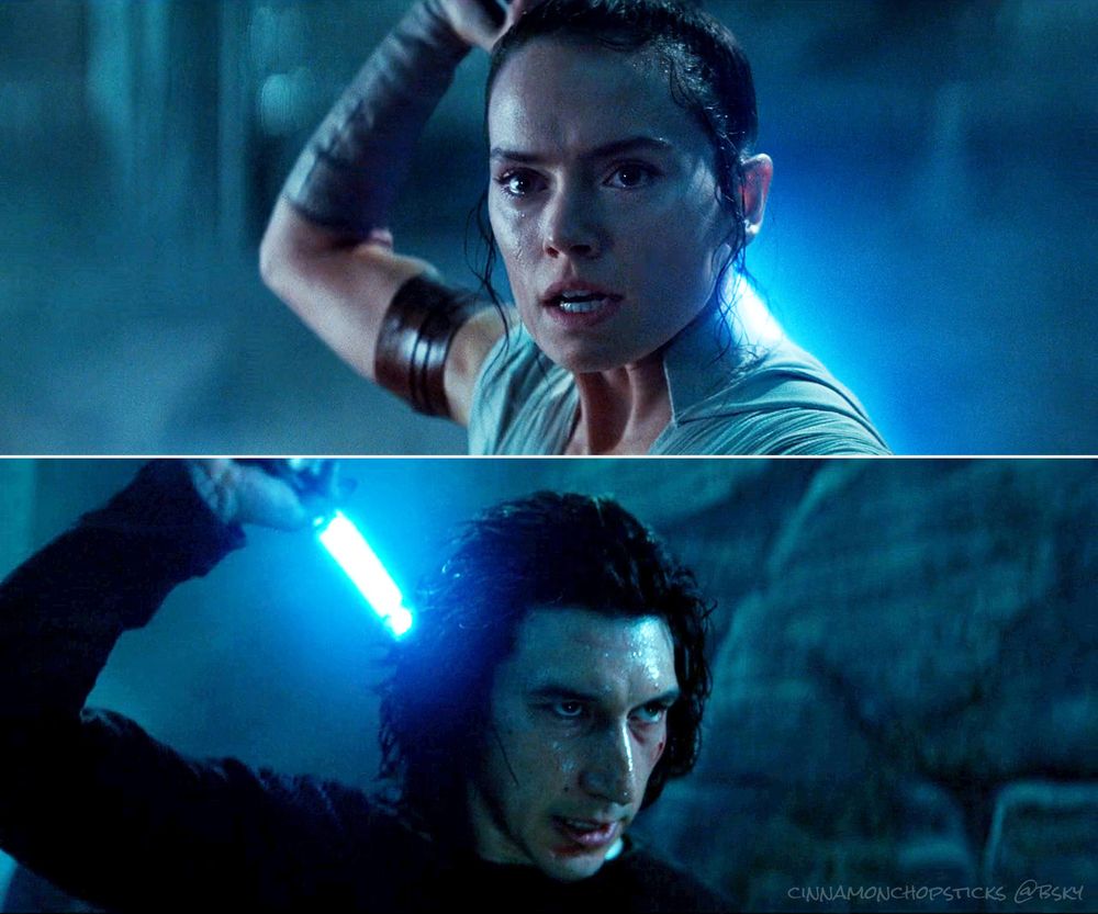 Rey passes Ben the Skywalker saber in The Rise of Skywalker.