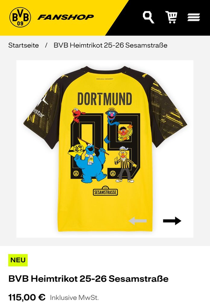BVB-Heimtrikot mit Sesamstraßen-Figuren