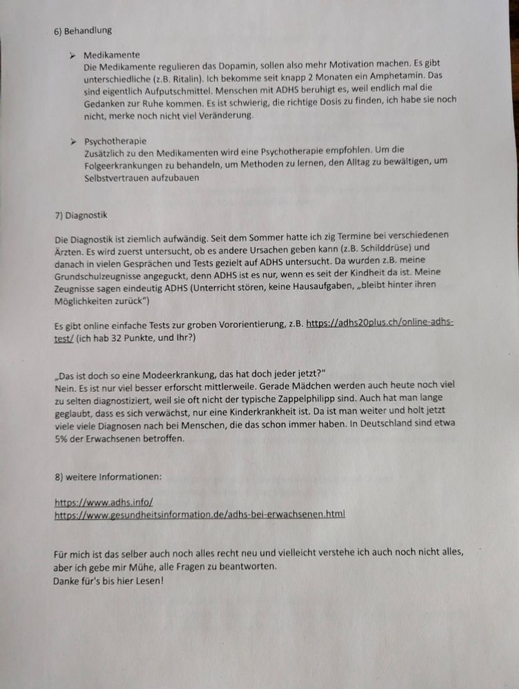 Foto eines selbstgeschriebenen Infotextes zu meiner ADHS für meine Familie, Teil 3.
Ich hoffe, das kann per Screenreader etc so gelesen werden - bei Bedarf kann ich es sonst zuschicken.