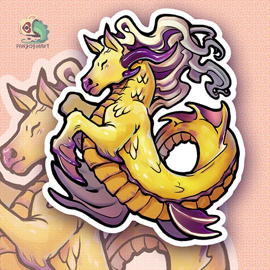 Seahorse inspired by the medieval representation and the intersex flag's colors