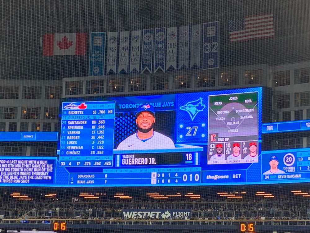 Billboard at Rogers Centre. Shows Blue Jays player Vlad Guerrero Jr. 