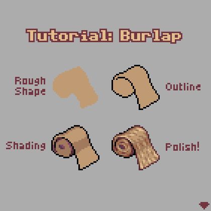 Pixelart tutorial showing the steps I used to draw a roll of cloth