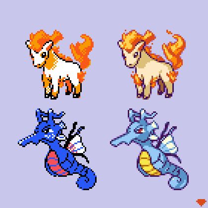 Some pokemon generation 2 recolored with a more modern style