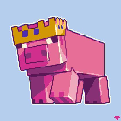 Pixel art of a pig from minecraft wearing a crown