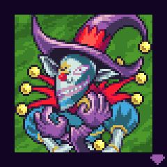 Pixel art rendition of Saggi the Dark Clown from Yugioh
