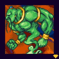pixel art of a green genie monster from yugioh
