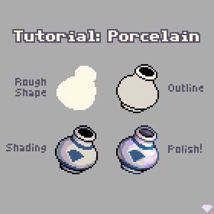 A pixel art tutorial showing the steps I took for drawing a porcelain pottery