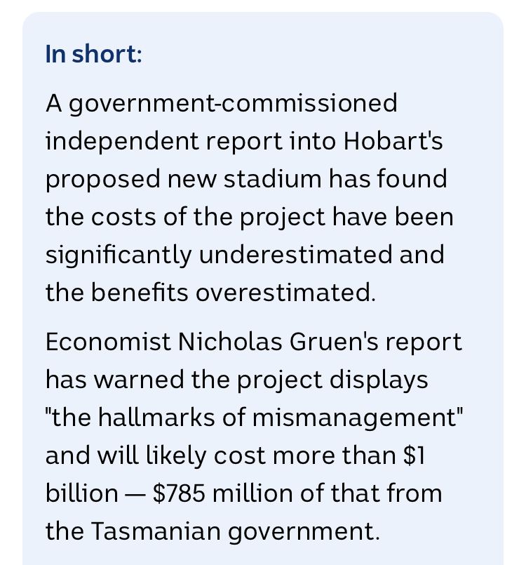 Government commissioned report says the government’s proposed stadium is a terrible idea