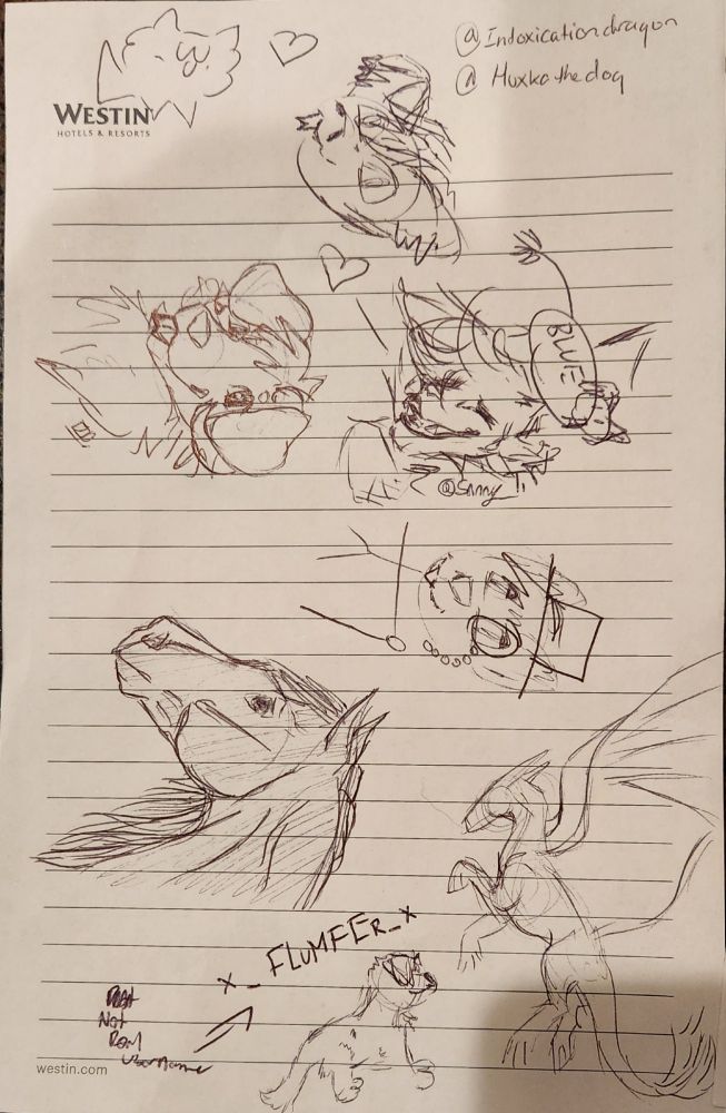 A collection page mostly consisting of works from IntoxicationDragon, Huxkothedog, Sonny, and a forth dog character that is hardly ledgible. These handles did not provide many accurate results.