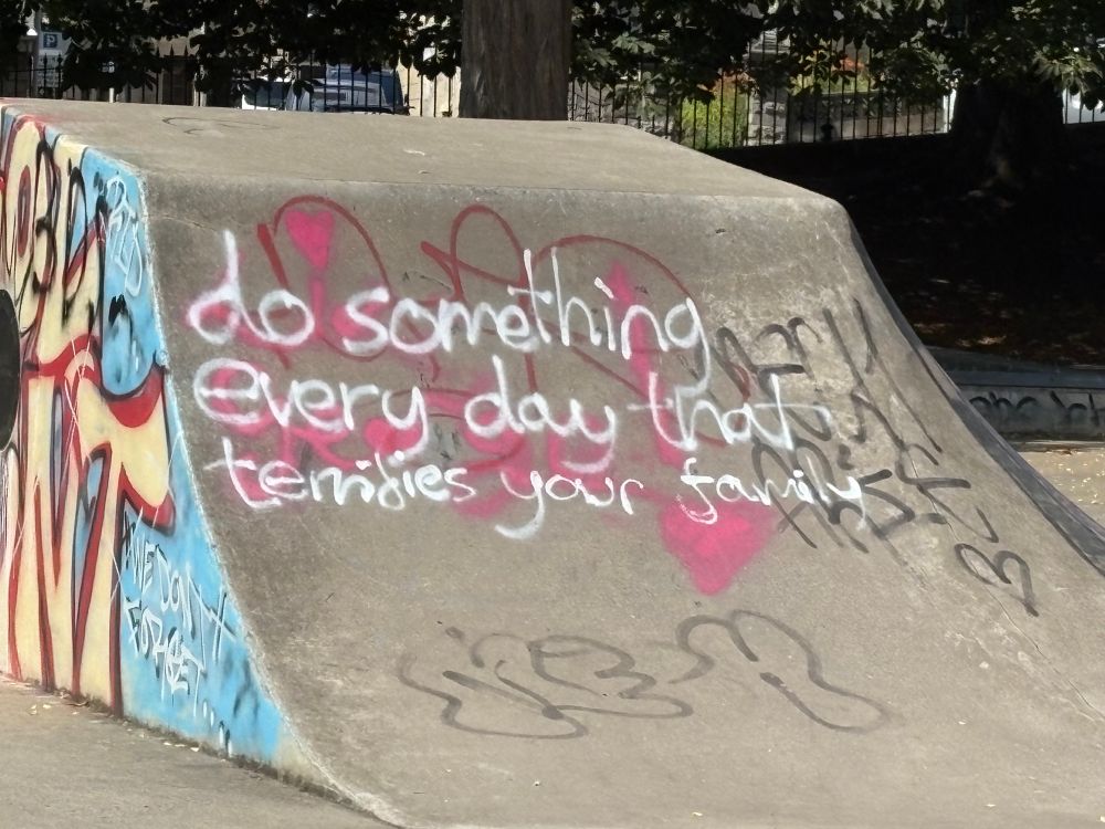 Graffiti at a skate park: “do something every day that terrifies your family”