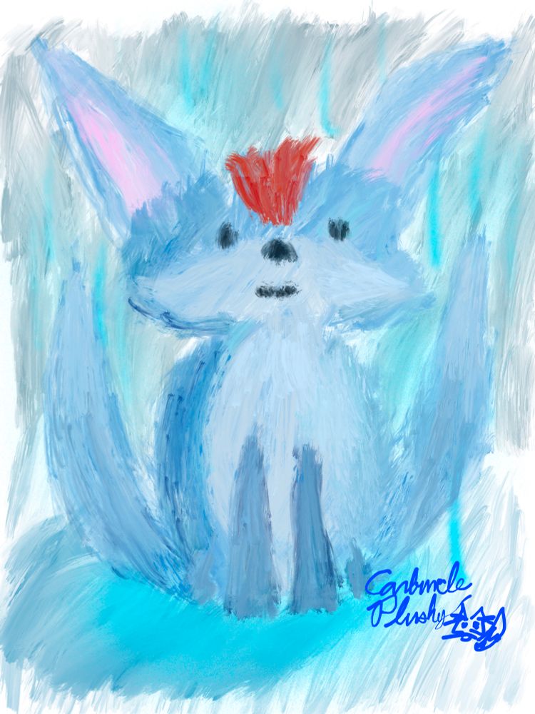A drawing of Carbuncle from final fantasy. It’s sitting and staring at us, likely just recently summoned.