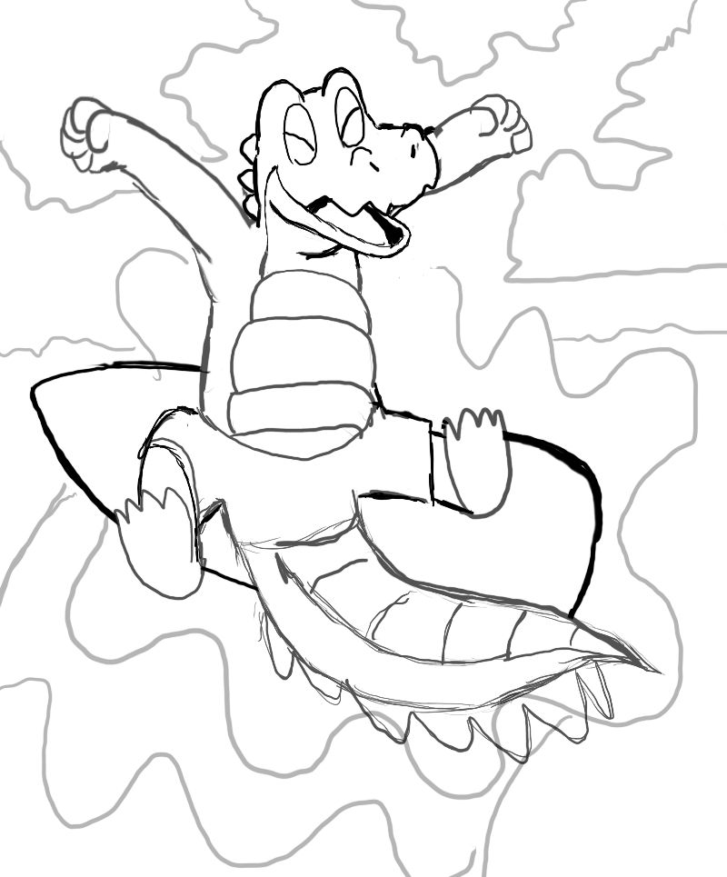 An alligator appears to be wiping out on a surfboard on really high waves but he's thrilled about it.