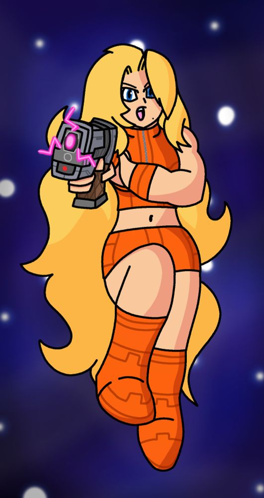 Zero Suit Samus from Metroid Fusion with her blaster and orange attire