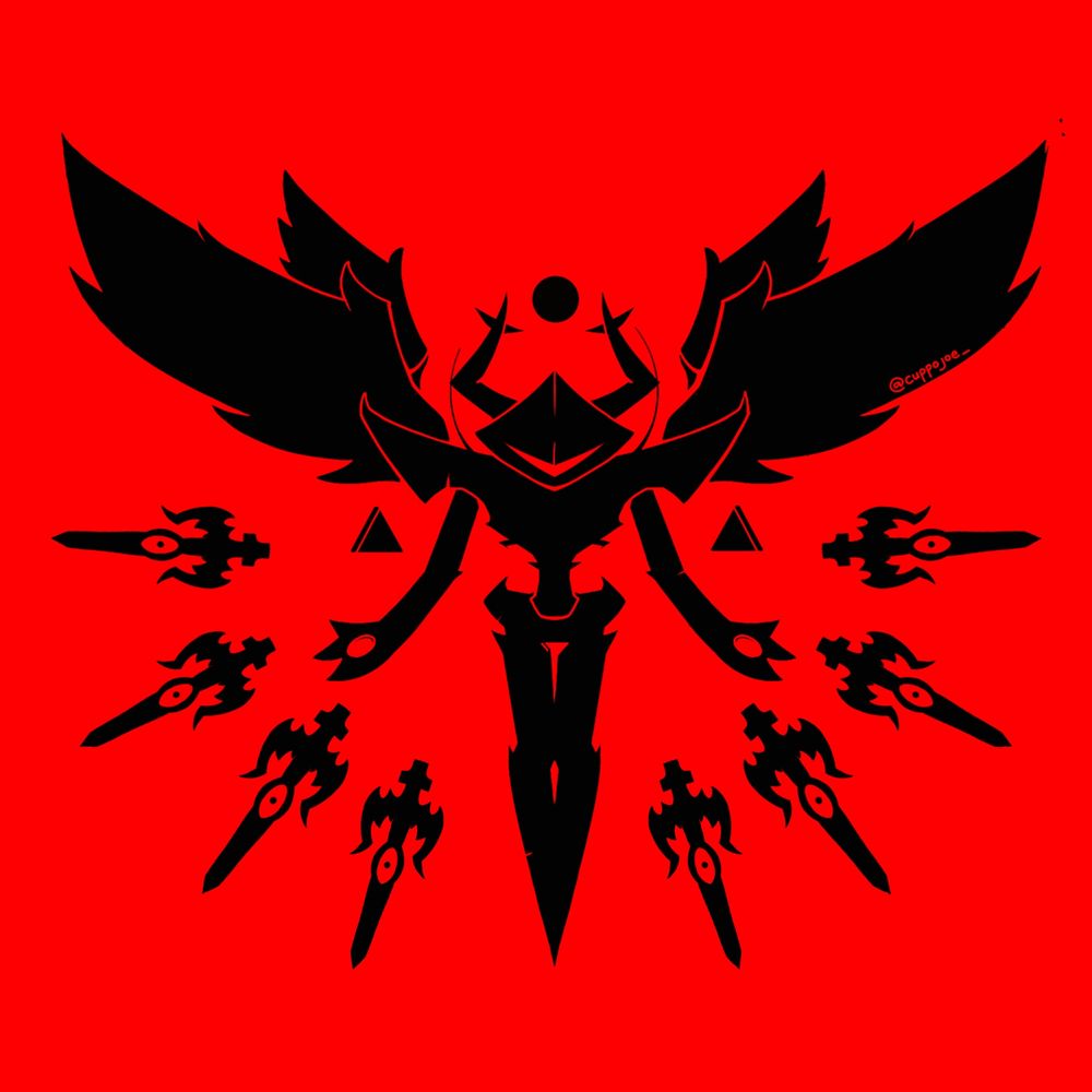 Fanart of the Roaring Knight, an enemy from Deltarune chapter 3. The piece is focusing on simplicity and contrast, using only red and black.