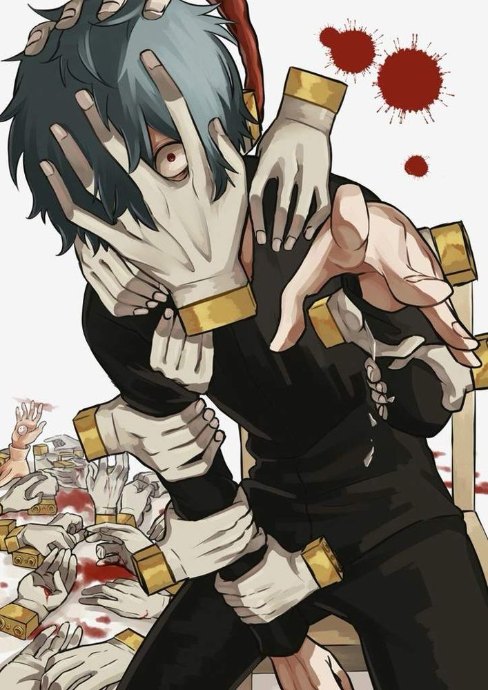 Tomura Shigaraki with hand covering his face (and a bunch of other hands covering other stuff)