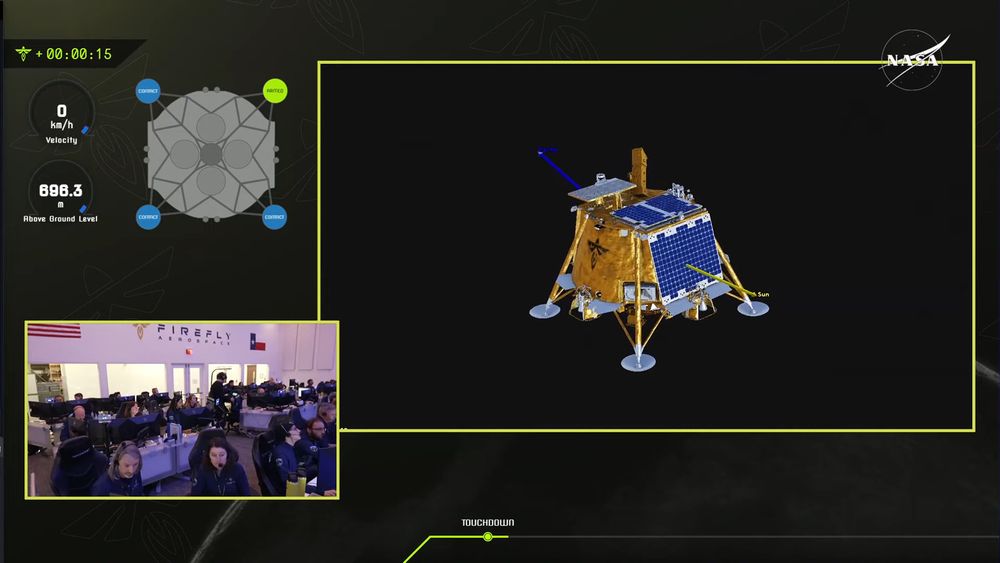 Screenshot from NASA and Firefly joint broadcast showing the telemetry and data of the lander on the Moon