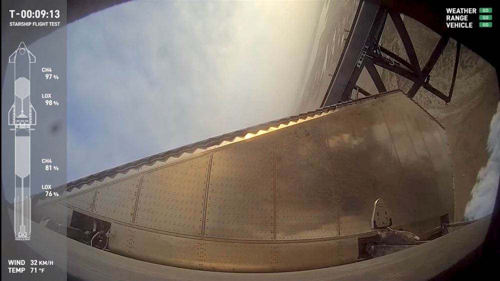 Screenshot from SpaceX Starship Flight 8 launch attempt stream of one of the flaps on Starship 