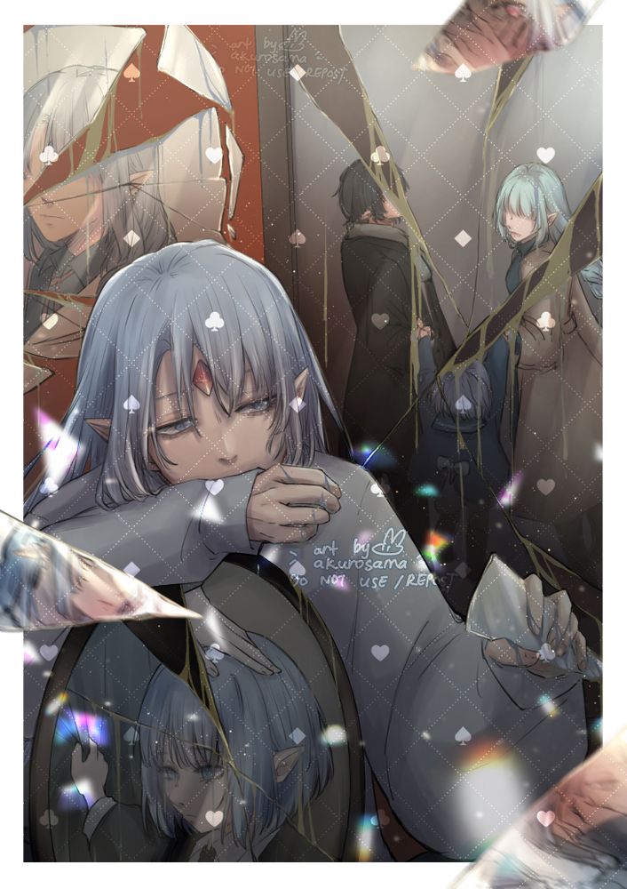 「mirror」 Cracked, broken pieces, shattered. Trying to mend the pieces but nothing fits. The reflections are the truths he rejects while he is the lie that refracts. His soul constantly calls for help but the hollow vessel blocks them, living through a facade. The vessel that won’t let go of the past. The vessel that rejects help. The vessel thinks it is unnecessary to show emotions, to show weakness and that, would be the Curse talking to him. Slowly, but surely, the vessel is weaker. The soul is finding its escape. One day. One day. His cries will be answered. ・Hanze has been in a Cursed condition ever since he was very young. With fear and anxiousness, constantly restless and uneasy, he has been having difficulties trying to be closer to another or even being honest to one another.