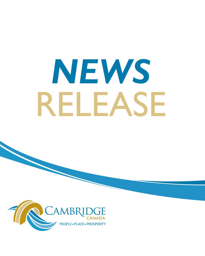 Official News Release document header featuring the logo of the City of Cambridge, with a decorative blue swoosh.