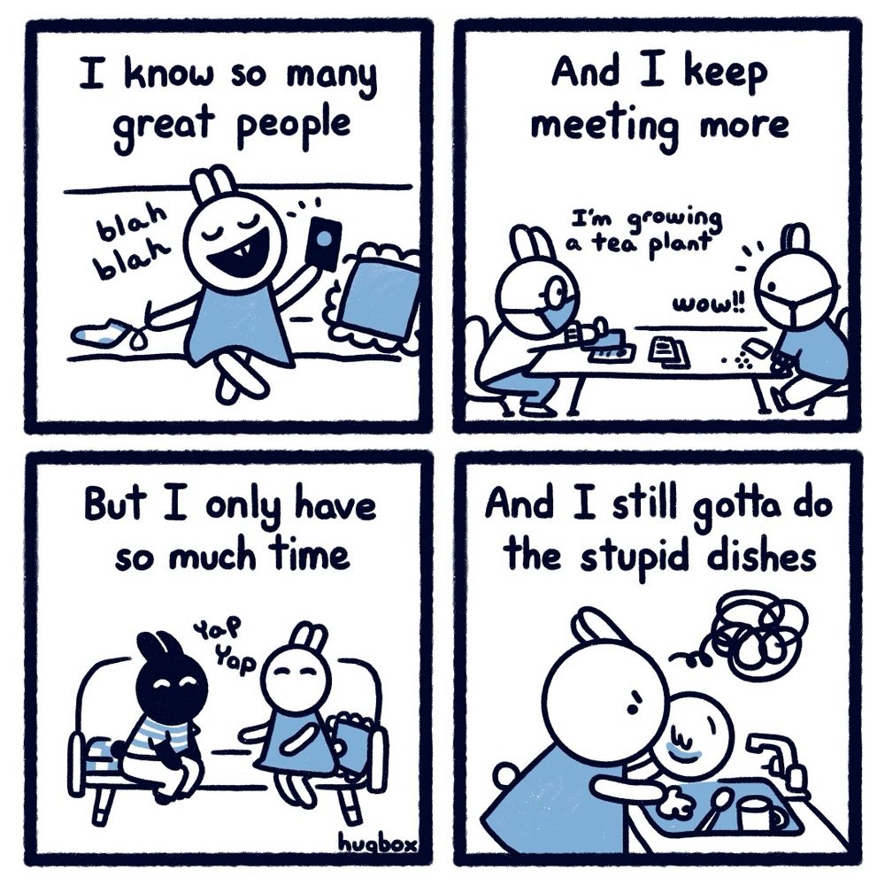 A four panel comic about knowing so many amazing people