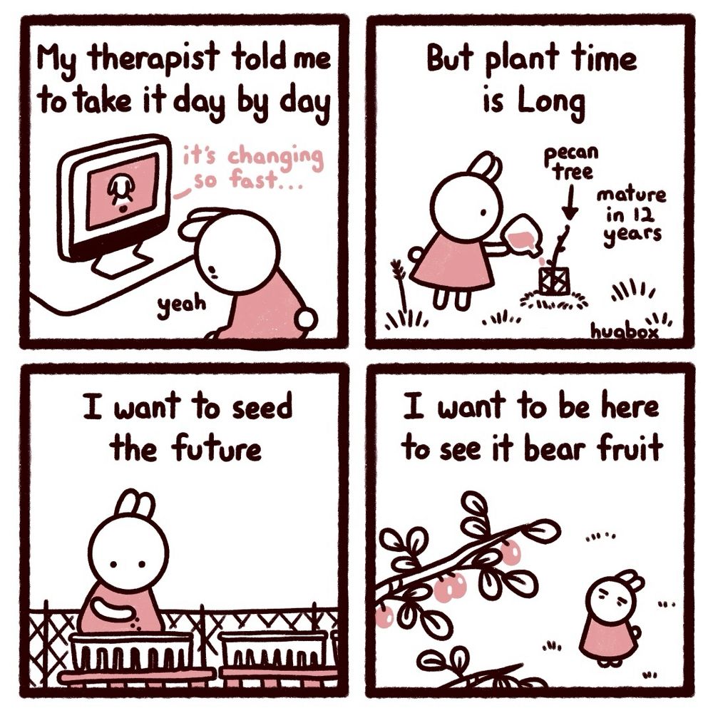 A four panel comic about human and plant time scales