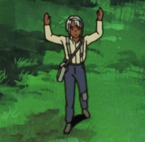 Loran standing in a neutal position with his hands up. Kinda like the absolute cinema pose but standing up.