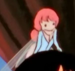 This is my favorite scrunkly background weirdo in the show so far. Cham's face is just two little dot eyes and her head is misshapen. The line for her chin isn't even complete and just has a gap on one side.