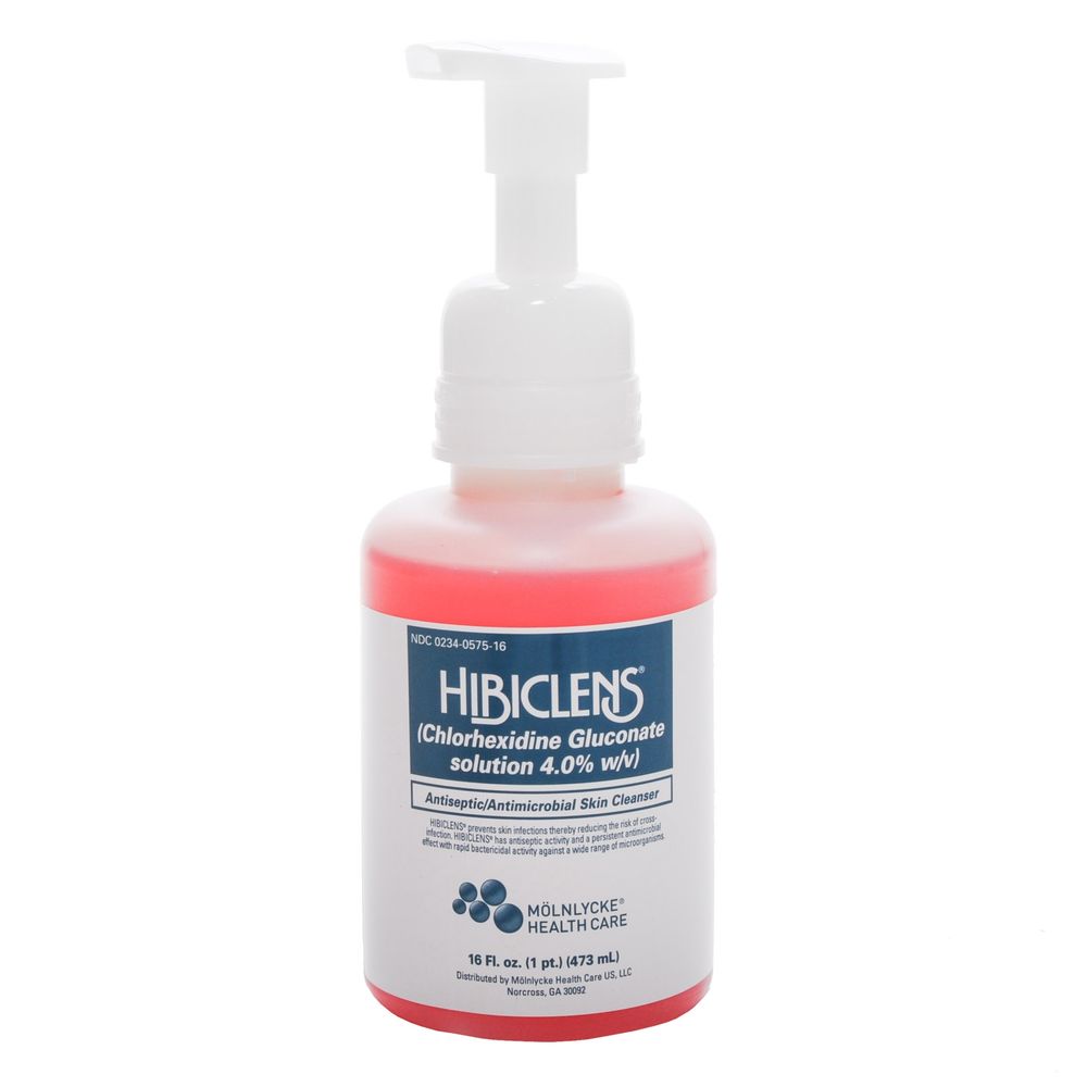 A foaming dispenser bottle of Hibiclens anticeptic/antimicrobial skin clenser. 