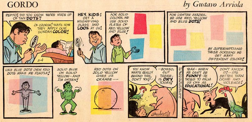 "Pepito! Did you know we're made up of tiny dots?" Gordo and Pepito explain CMYK printing...