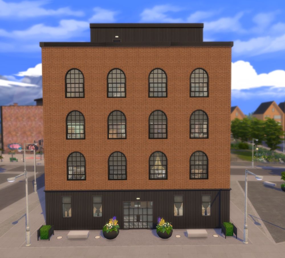 The front of the industrial style residential rental.