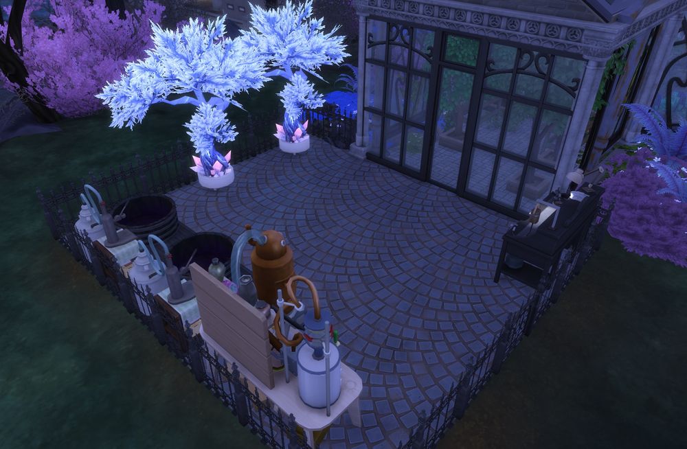 The patio for employees to harvest crystals, and make jewelry, nectar, or juice.