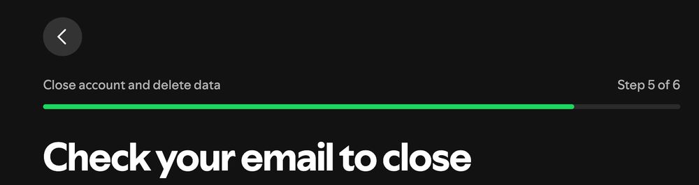 My third Image from deleting my Spotify Account. The words on the image are
Close Account and Delete Data
CHECK YOUR EMAIL TO CLOSE