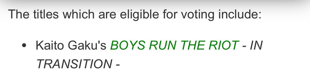 Text screenshot stating the name of the sequel of Boys Run the Riot by Keito Gaku, BOYS RUN THE RIOT IN TRANSITION