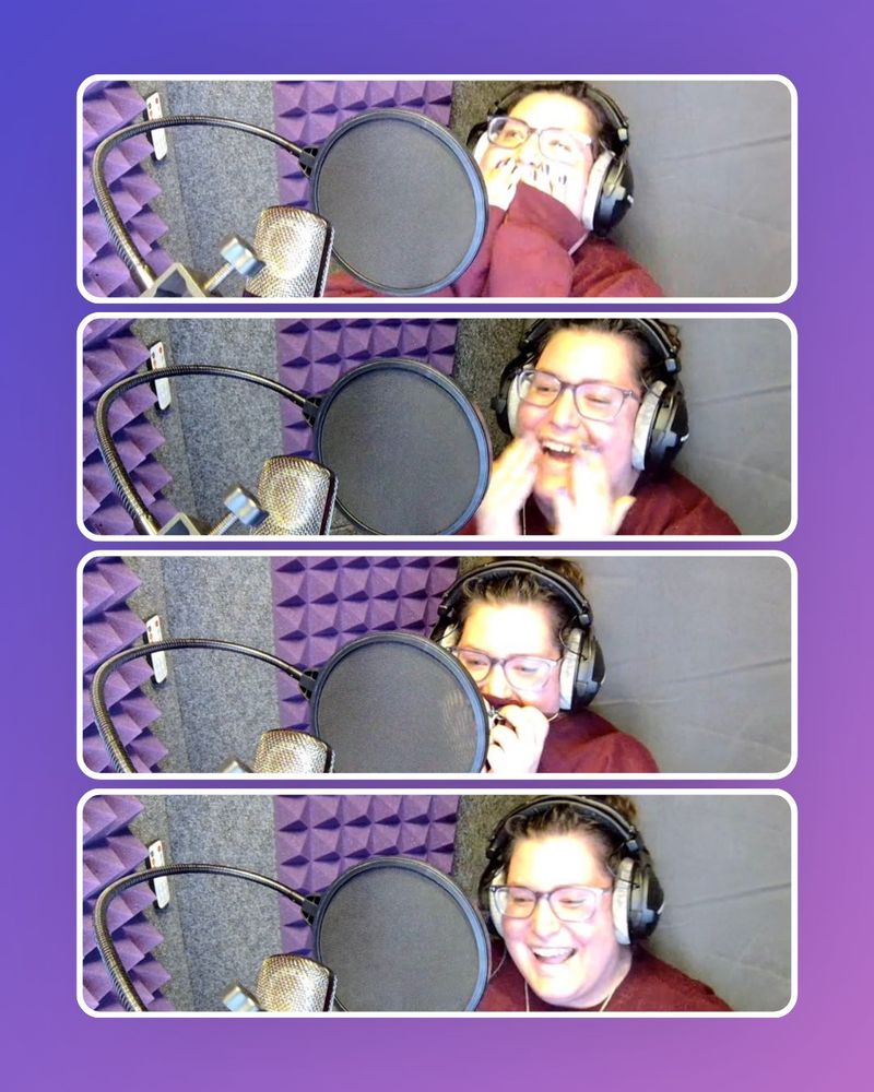Screenshots of TJ in their recording booth listening to their commercial demo for the first time.