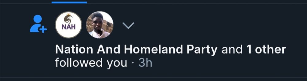 Bluesky notification showing the UK far right fascist party Nation and Homeland followed 27thFrequency.
