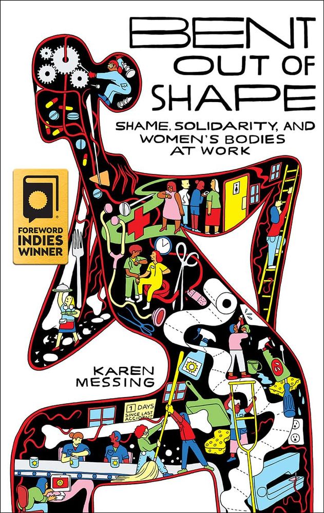 Book cover showing an outline of a woman's body, filled with illustrations of women working.