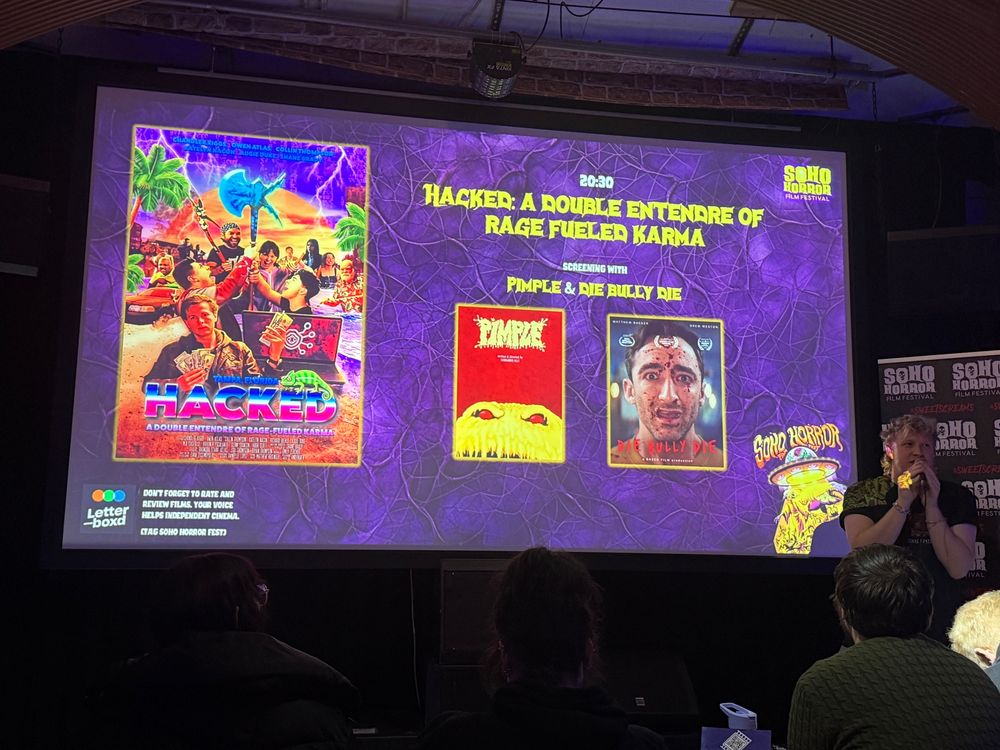 Film poster caption

HACKED: A DOUBLE ENTENDRE OF RAGE FUELED KARMA
SCREENING WITH
PIMPLE & DIE BULLY DIE