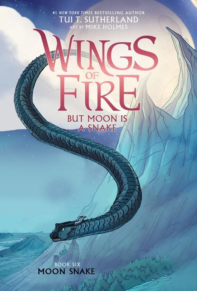 Photoshop edit of the cover of the 6th Wings of Fire graphic novel, Moon Rising. Moon's legs and wings have been removed in the edit, and the text that says "Moon Rising" has been changed to "Moon Snake".