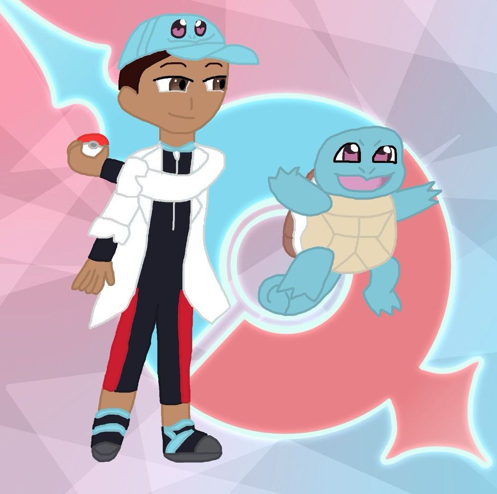 Pokémon Horizons style eye catch of my Pokemon OC Xico and Squirtle