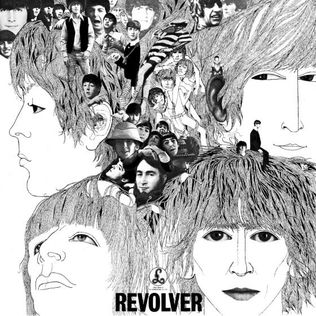 The cover for Revolver was created by German-born bassist and artist Klaus Voormann, one of the Beatles' oldest friends from their time in Hamburg during the early 1960s. Voormann's artwork was part line drawing and part collage, using photographs mostly taken over 1964–65 by Robert Freeman. In his line drawings of the four Beatles (McCartney, Lennon, Harrison and Starr, clockwise from top-left), Voormann drew inspiration from the work of the nineteenth-century illustrator Aubrey Beardsley, who was the subject of a long-running exhibition at London's Victoria and Albert Museum in 1966 and highly influential on fashion and design themes of the time. Voormann placed the various photos within the tangle of hair that connects the four faces. Turner writes that the drawings show each Beatle "in another state of consciousness", such that the older images appear to be tumbling out from them.

Voormann's aim was to reflect the radical departure in sound represented, particularly by "Tomorrow Never Knows", and his choice of a black-and-white cover was in deliberate defiance of the preference for vivid colour. When he submitted his work to the Beatles, Epstein wept, overjoyed that Voormann had managed to capture the experimental tone of the Beatles' new music.