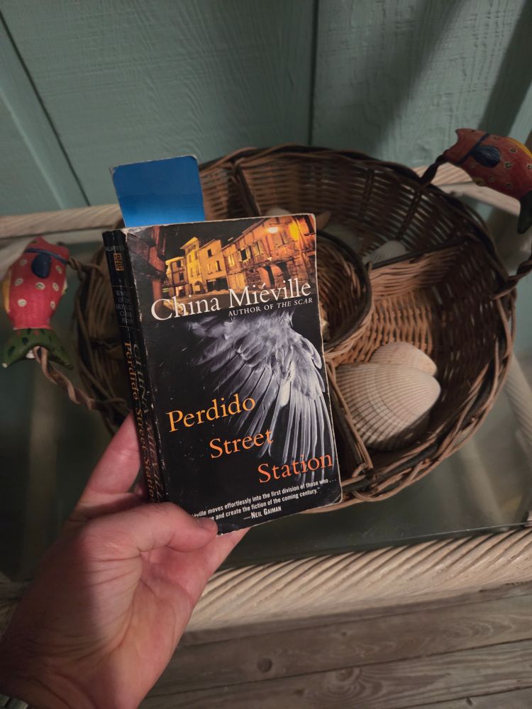 China Miéville's Perdido Street Station in front of a basket of shells