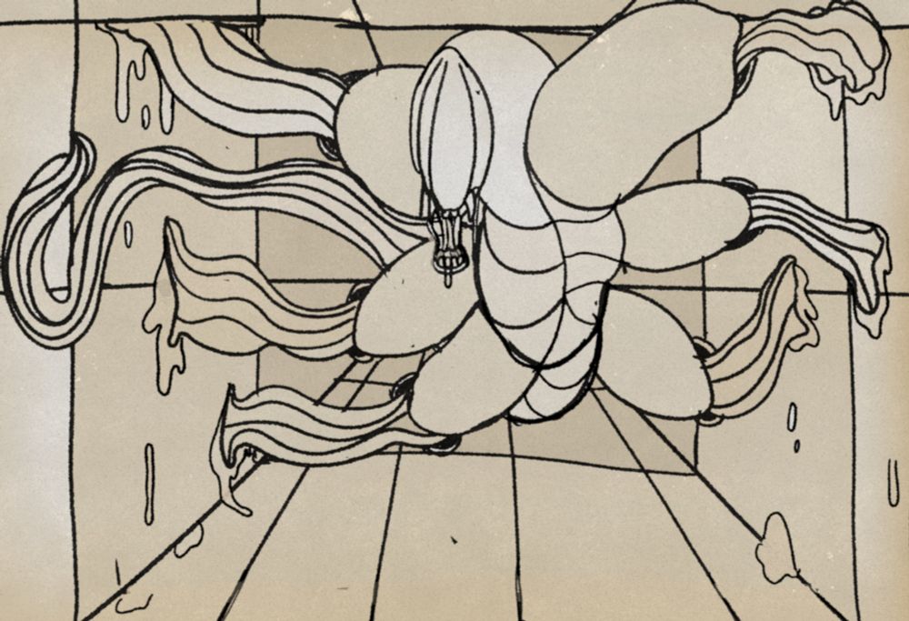 an elongated insect like monster stuck to the walls of a hallway