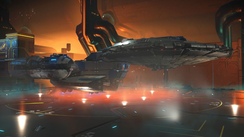 A No Man's Sky Corvette that resembles the Enterprise from Star Trek TNG