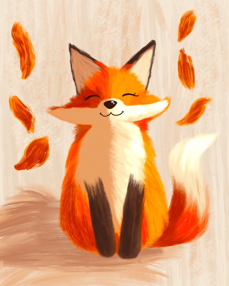 Painterly digital fox illustration. 